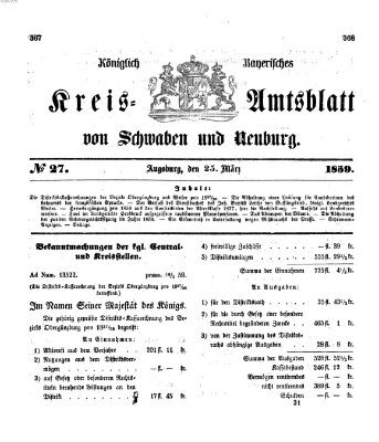 Königlich Bayerisches Kreis-Amtsblatt von Schwaben und Neuburg Freitag 25. März 1859