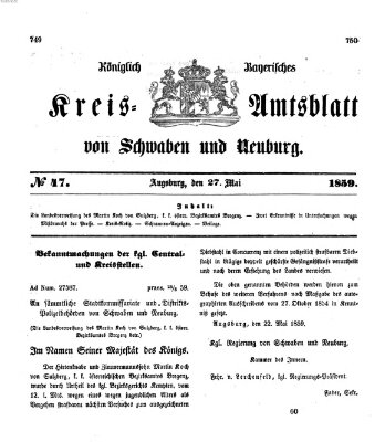 Königlich Bayerisches Kreis-Amtsblatt von Schwaben und Neuburg Freitag 27. Mai 1859