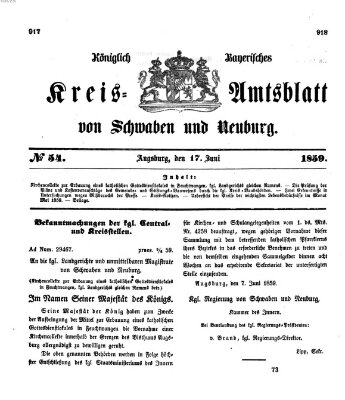 Königlich Bayerisches Kreis-Amtsblatt von Schwaben und Neuburg Freitag 17. Juni 1859