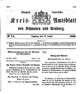 Königlich Bayerisches Kreis-Amtsblatt von Schwaben und Neuburg Dienstag 16. August 1859