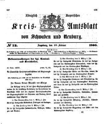 Königlich Bayerisches Kreis-Amtsblatt von Schwaben und Neuburg Freitag 10. Februar 1860