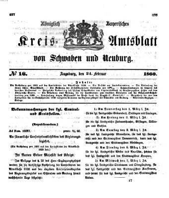 Königlich Bayerisches Kreis-Amtsblatt von Schwaben und Neuburg Freitag 24. Februar 1860