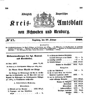 Königlich Bayerisches Kreis-Amtsblatt von Schwaben und Neuburg Dienstag 28. Februar 1860