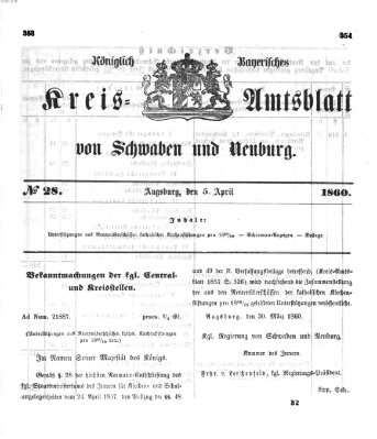 Königlich Bayerisches Kreis-Amtsblatt von Schwaben und Neuburg Donnerstag 5. April 1860