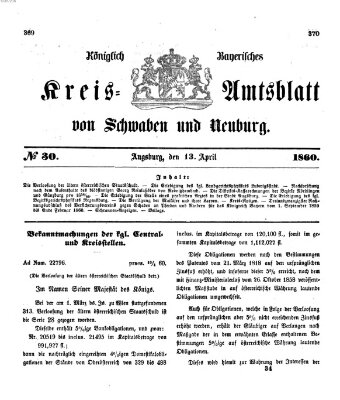 Königlich Bayerisches Kreis-Amtsblatt von Schwaben und Neuburg Freitag 13. April 1860