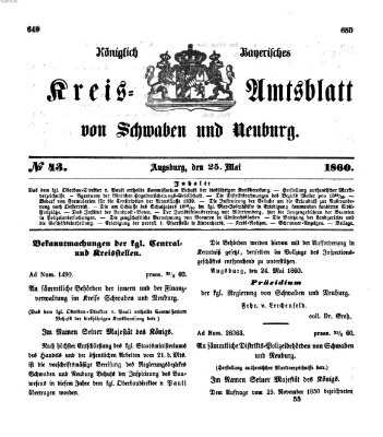 Königlich Bayerisches Kreis-Amtsblatt von Schwaben und Neuburg Freitag 25. Mai 1860