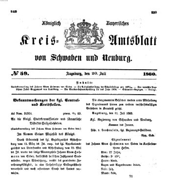 Königlich Bayerisches Kreis-Amtsblatt von Schwaben und Neuburg Freitag 20. Juli 1860