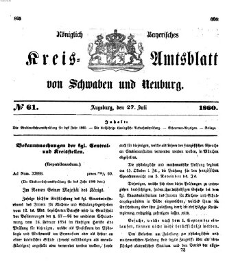 Königlich Bayerisches Kreis-Amtsblatt von Schwaben und Neuburg Freitag 27. Juli 1860