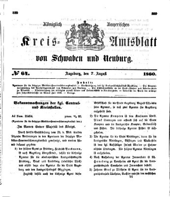 Königlich Bayerisches Kreis-Amtsblatt von Schwaben und Neuburg Dienstag 7. August 1860