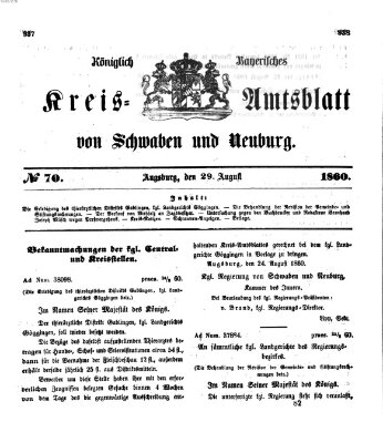 Königlich Bayerisches Kreis-Amtsblatt von Schwaben und Neuburg Mittwoch 29. August 1860