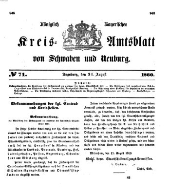 Königlich Bayerisches Kreis-Amtsblatt von Schwaben und Neuburg Freitag 31. August 1860