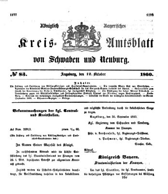 Königlich Bayerisches Kreis-Amtsblatt von Schwaben und Neuburg Freitag 12. Oktober 1860