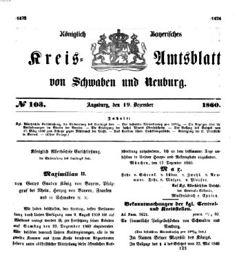 Königlich Bayerisches Kreis-Amtsblatt von Schwaben und Neuburg Mittwoch 19. Dezember 1860