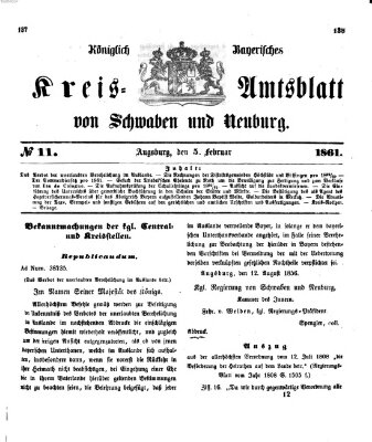 Königlich Bayerisches Kreis-Amtsblatt von Schwaben und Neuburg Dienstag 5. Februar 1861