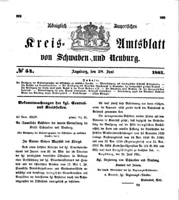 Königlich Bayerisches Kreis-Amtsblatt von Schwaben und Neuburg Freitag 28. Juni 1861