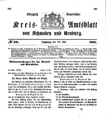 Königlich Bayerisches Kreis-Amtsblatt von Schwaben und Neuburg Freitag 12. Juli 1861