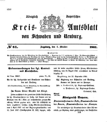 Königlich Bayerisches Kreis-Amtsblatt von Schwaben und Neuburg Dienstag 1. Oktober 1861