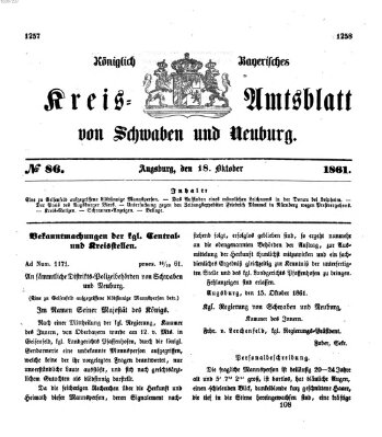 Königlich Bayerisches Kreis-Amtsblatt von Schwaben und Neuburg Freitag 18. Oktober 1861