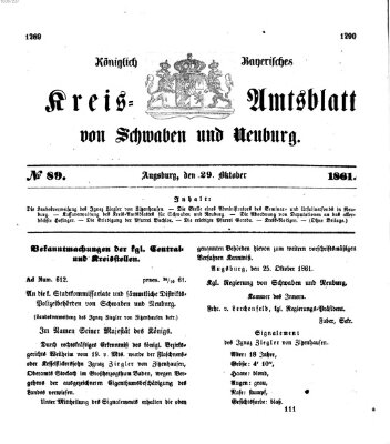 Königlich Bayerisches Kreis-Amtsblatt von Schwaben und Neuburg Dienstag 29. Oktober 1861