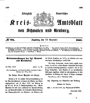 Königlich Bayerisches Kreis-Amtsblatt von Schwaben und Neuburg Dienstag 12. November 1861