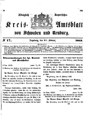 Königlich Bayerisches Kreis-Amtsblatt von Schwaben und Neuburg Freitag 21. Februar 1862