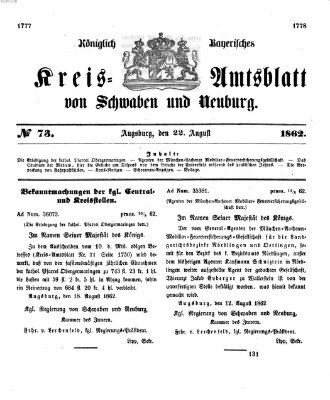 Königlich Bayerisches Kreis-Amtsblatt von Schwaben und Neuburg Freitag 22. August 1862