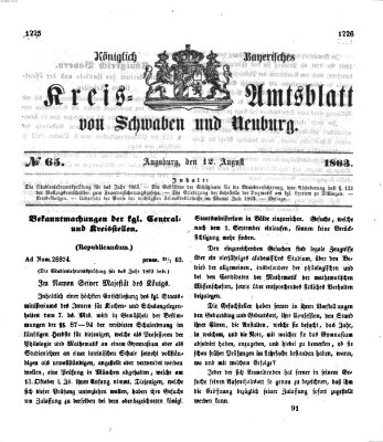 Königlich Bayerisches Kreis-Amtsblatt von Schwaben und Neuburg Mittwoch 12. August 1863