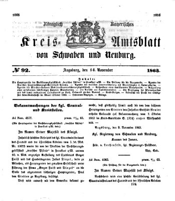 Königlich Bayerisches Kreis-Amtsblatt von Schwaben und Neuburg Samstag 14. November 1863