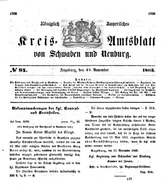 Königlich Bayerisches Kreis-Amtsblatt von Schwaben und Neuburg Samstag 21. November 1863