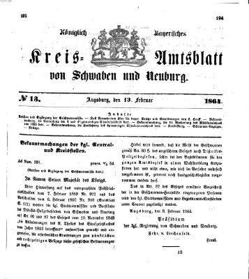 Königlich Bayerisches Kreis-Amtsblatt von Schwaben und Neuburg Samstag 13. Februar 1864