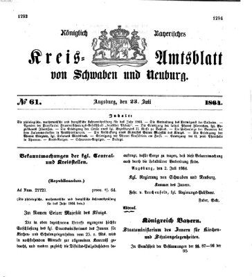 Königlich Bayerisches Kreis-Amtsblatt von Schwaben und Neuburg Samstag 23. Juli 1864