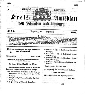 Königlich Bayerisches Kreis-Amtsblatt von Schwaben und Neuburg Mittwoch 7. September 1864