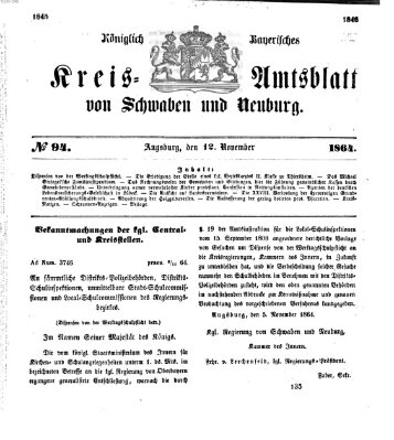 Königlich Bayerisches Kreis-Amtsblatt von Schwaben und Neuburg Samstag 12. November 1864