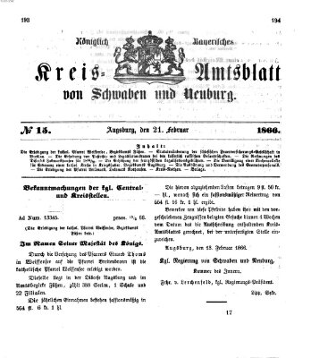 Königlich Bayerisches Kreis-Amtsblatt von Schwaben und Neuburg Mittwoch 21. Februar 1866