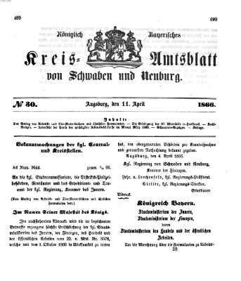 Königlich Bayerisches Kreis-Amtsblatt von Schwaben und Neuburg Mittwoch 11. April 1866