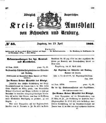 Königlich Bayerisches Kreis-Amtsblatt von Schwaben und Neuburg Donnerstag 19. April 1866