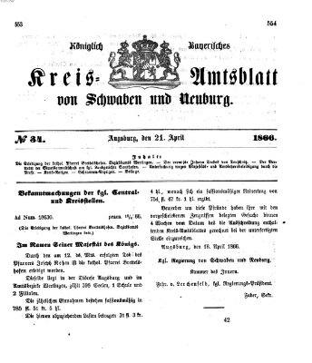 Königlich Bayerisches Kreis-Amtsblatt von Schwaben und Neuburg Samstag 21. April 1866