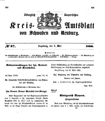 Königlich Bayerisches Kreis-Amtsblatt von Schwaben und Neuburg Mittwoch 2. Mai 1866