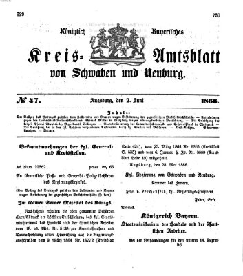 Königlich Bayerisches Kreis-Amtsblatt von Schwaben und Neuburg Samstag 2. Juni 1866