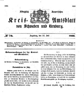 Königlich Bayerisches Kreis-Amtsblatt von Schwaben und Neuburg Samstag 21. Juli 1866