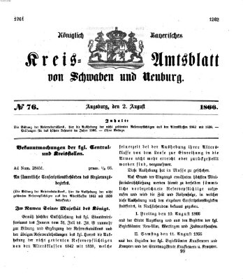 Königlich Bayerisches Kreis-Amtsblatt von Schwaben und Neuburg Donnerstag 2. August 1866