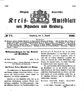 Königlich Bayerisches Kreis-Amtsblatt von Schwaben und Neuburg Samstag 4. August 1866