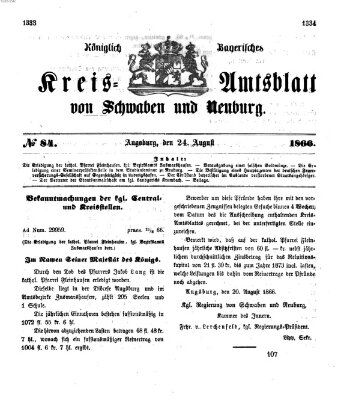 Königlich Bayerisches Kreis-Amtsblatt von Schwaben und Neuburg Freitag 24. August 1866