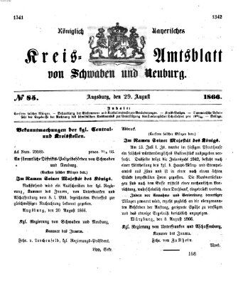 Königlich Bayerisches Kreis-Amtsblatt von Schwaben und Neuburg Mittwoch 29. August 1866