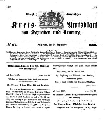 Königlich Bayerisches Kreis-Amtsblatt von Schwaben und Neuburg Mittwoch 5. September 1866