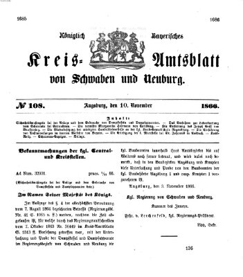 Königlich Bayerisches Kreis-Amtsblatt von Schwaben und Neuburg Samstag 10. November 1866