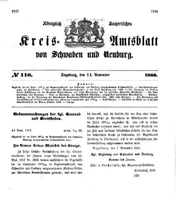 Königlich Bayerisches Kreis-Amtsblatt von Schwaben und Neuburg Mittwoch 14. November 1866