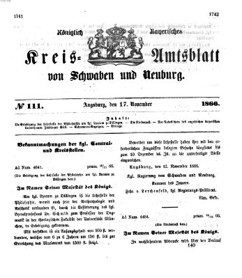 Königlich Bayerisches Kreis-Amtsblatt von Schwaben und Neuburg Samstag 17. November 1866