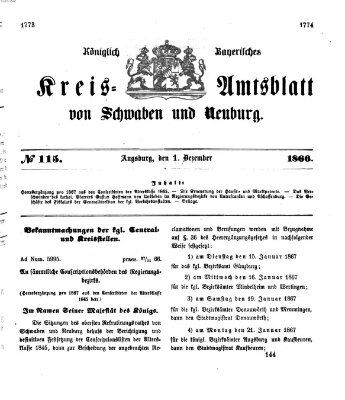 Königlich Bayerisches Kreis-Amtsblatt von Schwaben und Neuburg Samstag 1. Dezember 1866