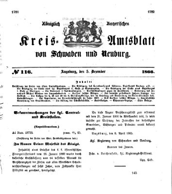 Königlich Bayerisches Kreis-Amtsblatt von Schwaben und Neuburg Mittwoch 5. Dezember 1866